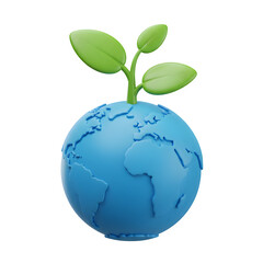 Eco Globe with Green Sprouting Leaves – Sustainability and Environmental Conservation Icon, PNG on White or Transparent Background