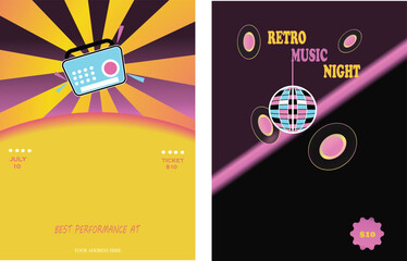 Neon Retro Night. Futuristic Music Party Posters And Abstract Night Party Poster Set.
