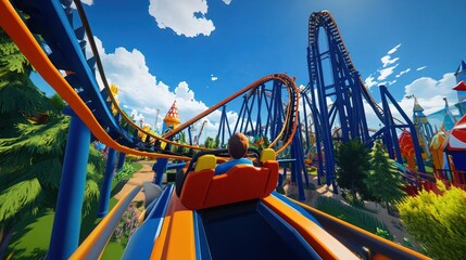 Exciting rollercoaster ride with twists and turns in an amusement park