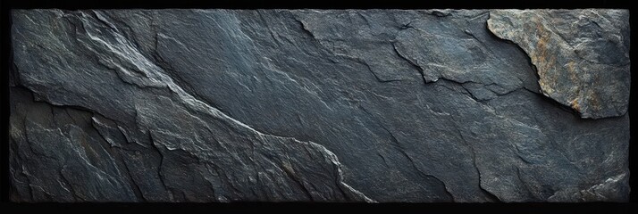 Close-up view of dark textured rock surface with natural cracks and layers