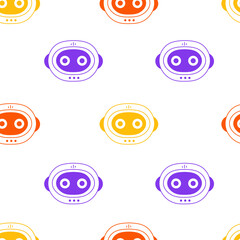 Multicolored Robot Seamless Pattern. Artificial Intelligence AI Bot Assistant Face background. Childish futuristic Technology repeat vector illustration in cartoon doodle style