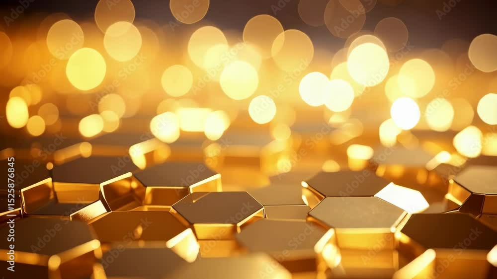 Poster abstract golden honeycomb structure with bokeh lights creating a reflective, shimmering background i