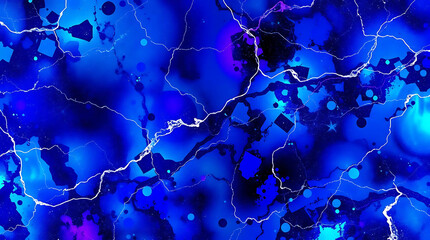 Intricate Nebula Abstraction with Cobalt Blue Patches, White Veins, Amethyst Hues and Decorative Splatter for Modern Décor