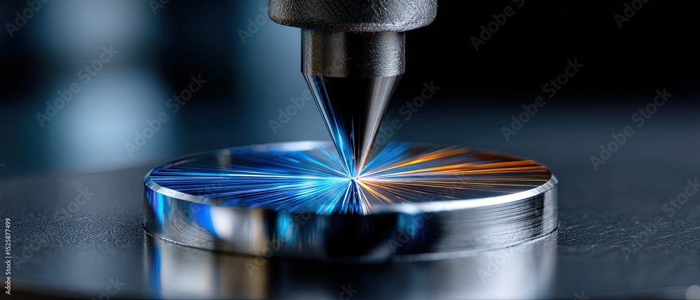 Aufkleber a high-precision machine engraves a metallic disc, creating detailed and colorful patterns on its su