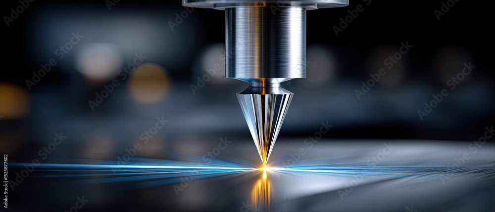 Aufkleber a high-precision laser cutting machine etches intricate patterns on a smooth metallic surface in a m