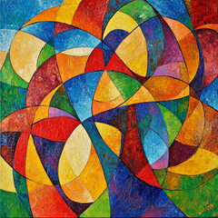 Fototapeta premium abstract oil painting, textured shapes of primary and secondary colors, creating dynamic and mosaic composition