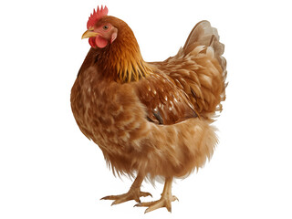 Fototapeta premium Full body of brown chicken hen standing isolated transparent background. Generated with AI 