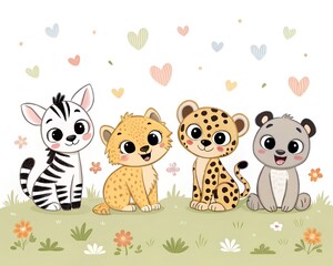 "Cute Safari Baby Animals – Cartoon Jungle Friends Illustration"