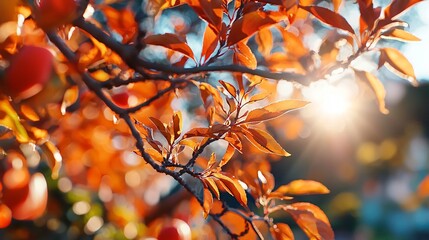 box of peaches framed by radiant soft light with shallow depth of field, calm color transitions between red-orange tones, high clarity foreground
