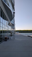 Modern Apartment Flats along Canal in Aarhus Denmark. Residential building Isbjerget. View of...