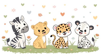 "Cute Safari Baby Animals – Cartoon Jungle Friends Illustration"
