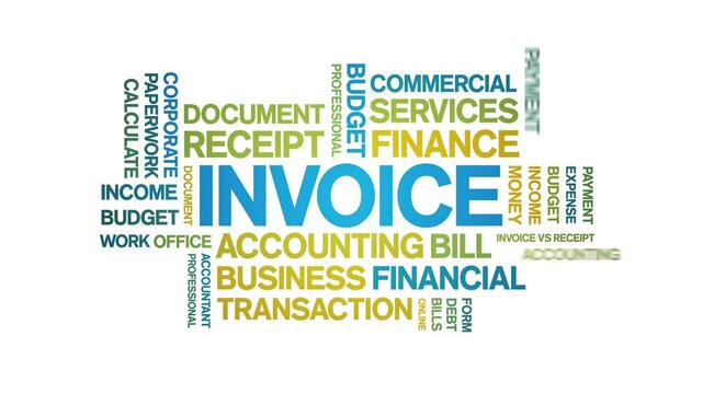 invoice animated word cloud;text design animation tag kinetic typography seamless loop.