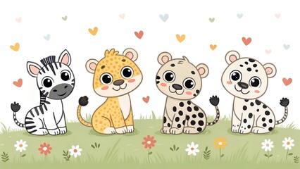 "Cute Safari Baby Animals – Cartoon Jungle Friends Illustration"