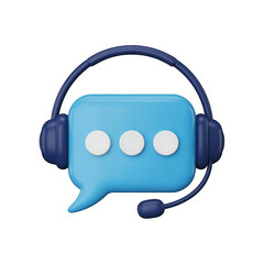 3d blue speech bubble with headset isolated on transparent background. Png