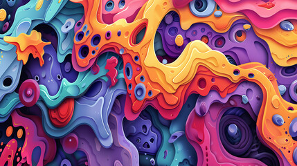 A vibrant and colorful abstract background featuring layered organic shapes and patterns, creating a dynamic and visually stimulating composition with a modern artistic style
