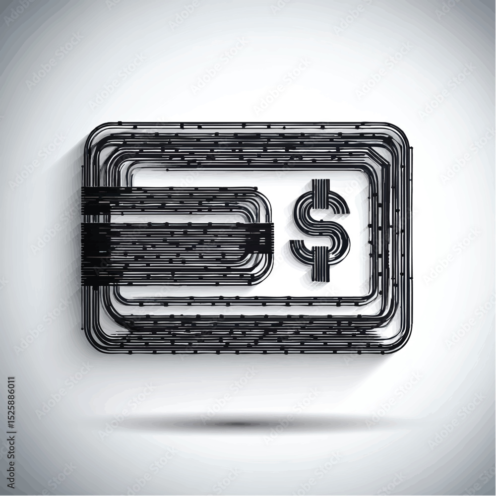 Poster abstract graphic of a wallet with a dollar sign presented in a linear sketched style