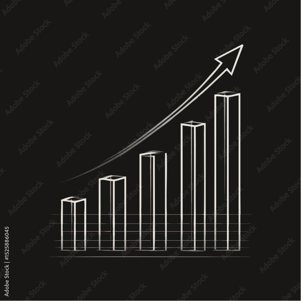 Poster bar graph showing an upward trend with an arrow on a dark background