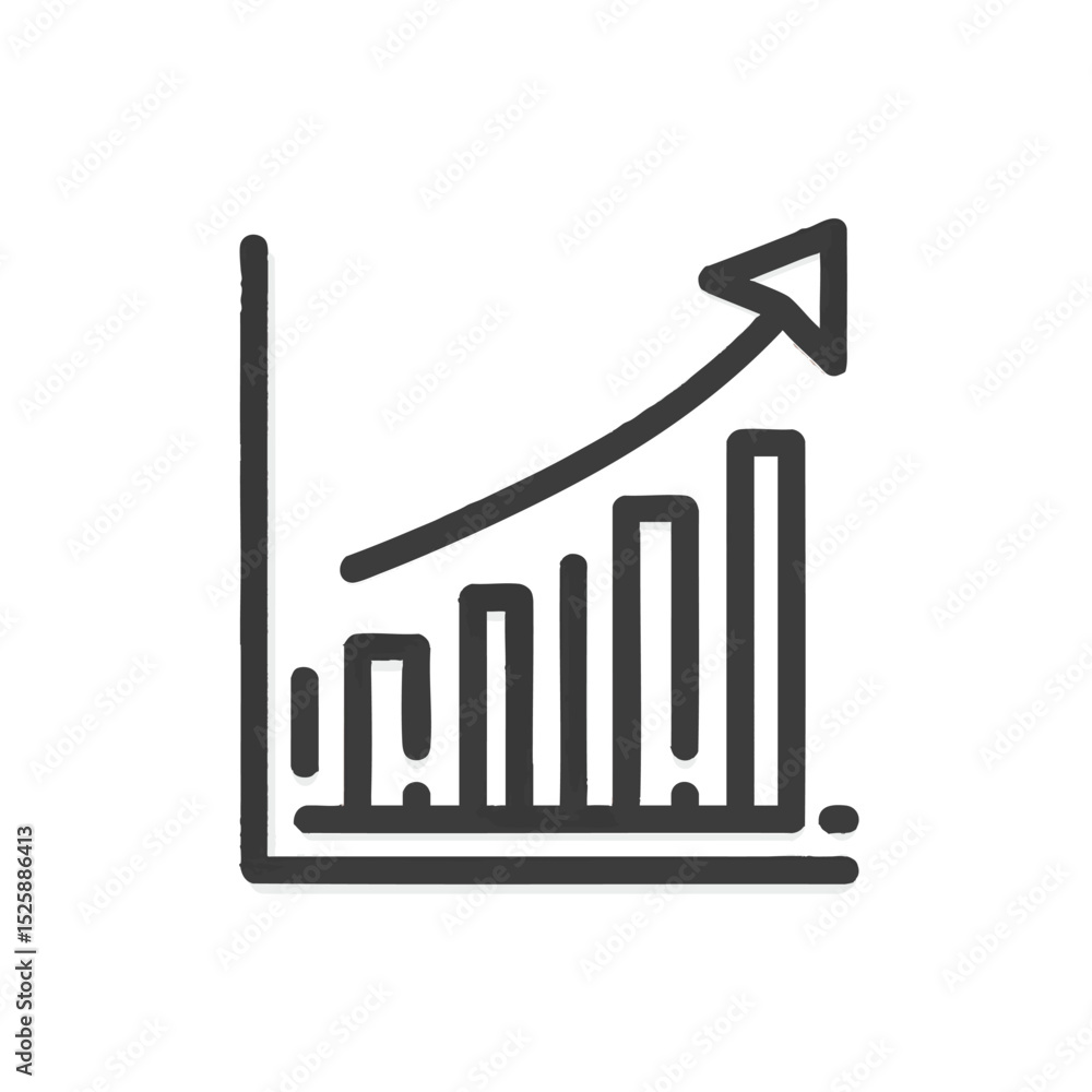 Poster line art bar graph displaying growth with an upward arrow