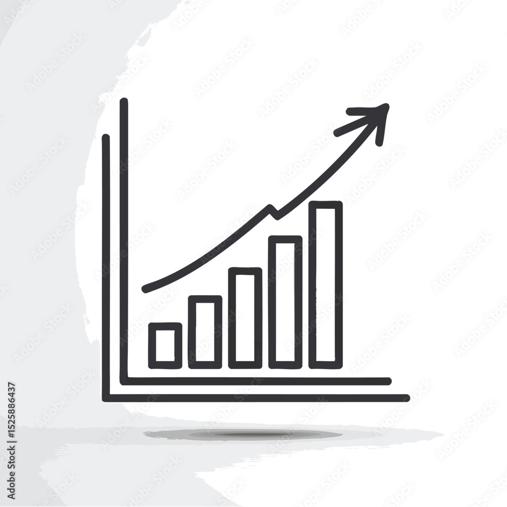 Poster line graph displaying upward trend bars increase arrow points up