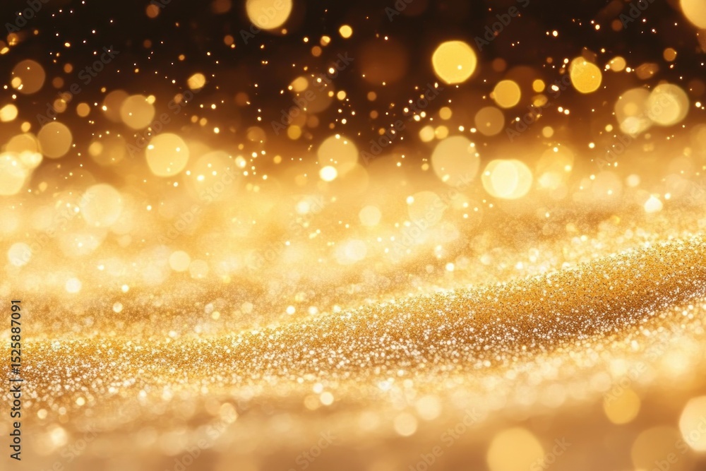 Aufkleber close-up of sparkling gold glitter with bokeh light effects creating a warm and festive atmosphere