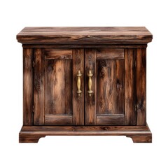 Rustic wooden cabinet with two doors isolated on white background