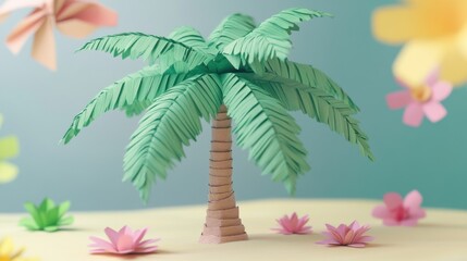 Obraz premium Paper Craft Palm Tree Paradise: A Whimsical Summer Scene