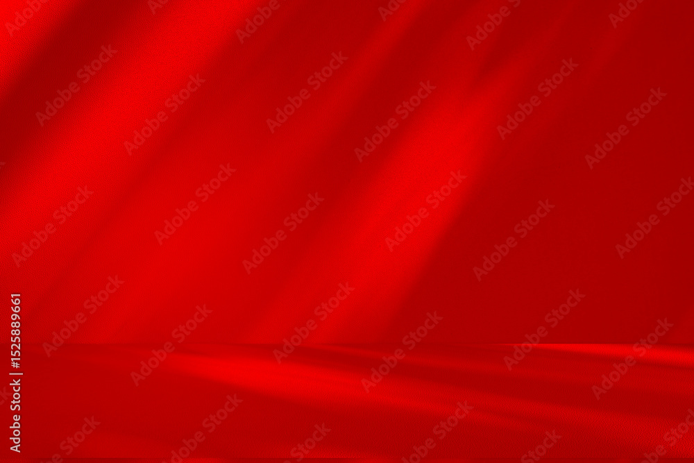 Poster wall interior background, studio and backdrops show products.with shadow from window color red backg