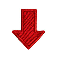 Detailed embroidered red arrow pointing downward isolated well centered on white background