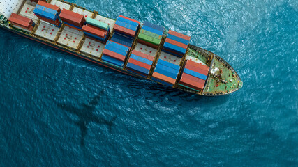 Aerial view of the freight shipping transport system cargo ship container. international...