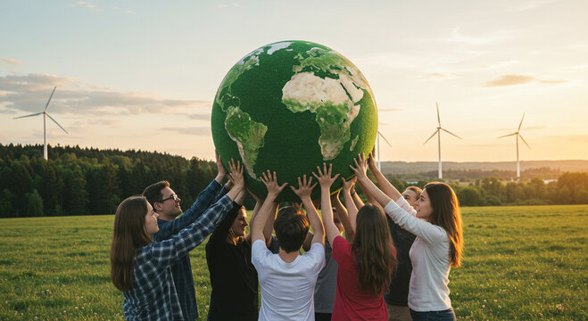 People Holding a Globe to represent Environmental Conservation and Sustainability Concept