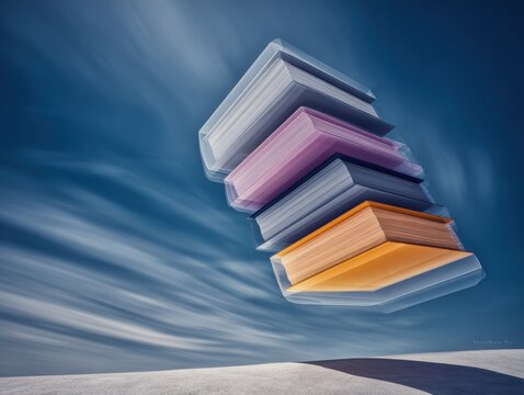 Abstract books floating in the sky