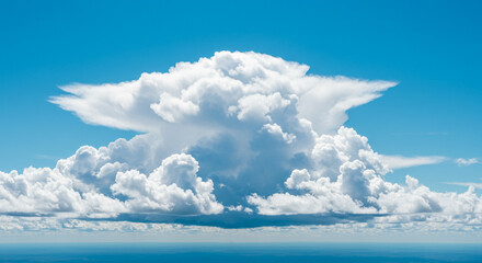 Cumulus Cloud Formation Against a Clear Blue Sky, A Scenic Aerial Landscape, Day Time
