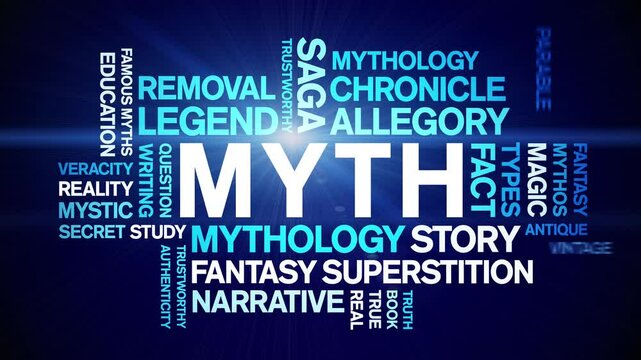 Myth animated word cloud;text design animation tag kinetic typography seamless loop.