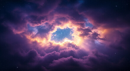 Stunning Cosmic Cloudscape: Purple and Gold Hues with a Glimpse of Stars