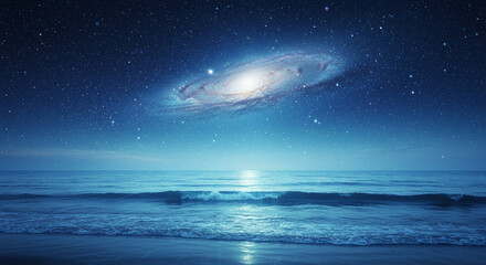 Stunning image of the galaxy above a serene ocean at night, creating a beautiful scene