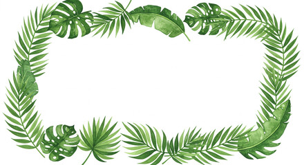 Watercolor tropical leaves frame isolated on white background for design elements