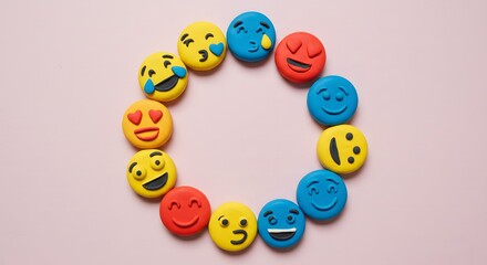 Naklejka premium Colorful Emojis Arranged in a Circle Expressing a Spectrum of Emotions