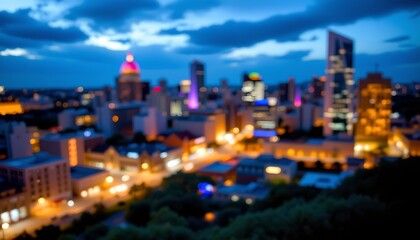 Naklejka premium the photo is of a city skyline at night with an expansive view of the urban landscape