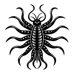 Stylized black insect with multiple legs and antennae on a white background art on transparent background
