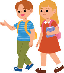 Students Talking While Walking to School with friends illustration