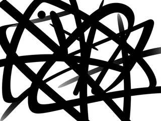 a simple flat 2d icon representing chaos, with a collection of random, intersecting scribbles and shapes, minimalist design, solid black color, clean sharp lines, no shadows
