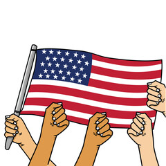 Happy Independence Day 4th July with cartoon image of hand waving flag