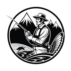 Laser Engrave Files Fly Fisherman Scene svg