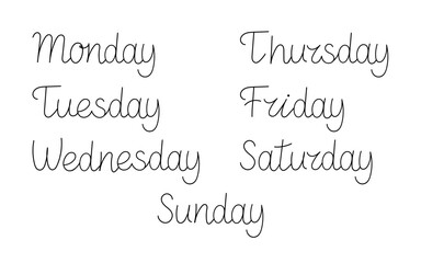 Handwritten days of the week in elegant cursive font, perfect for scheduling or calendar designs.