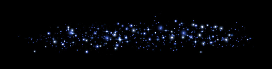 Blue magic sparks and dust stars. Blue glow flare light effect. Vector particles on black background.