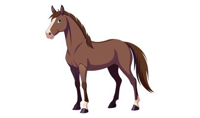 Fototapeta premium Brown horse cartoon illustration white background