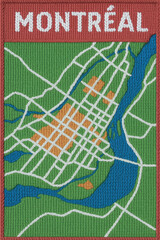 Obraz premium Colorful knitted map of montreal showing streets and waterways