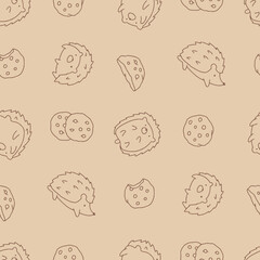 Outline Hedgehog Animal Cookies Pattern Vector Illustration Seamless for Background Wallpaper