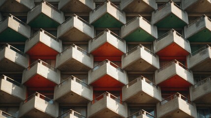 Geometric balconies on a multi-story building.