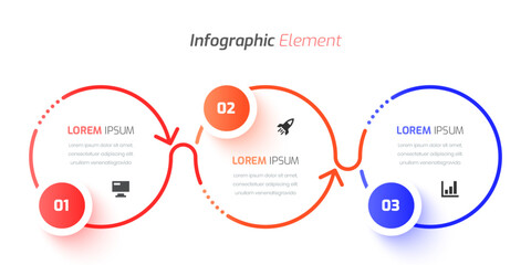 Business Infographic Template Design with Circle Label, Icon and 3 Numbers. Suitable for Process Diagram, Presentations, Workflow Layout, Banner, Flow Chart, Infographic